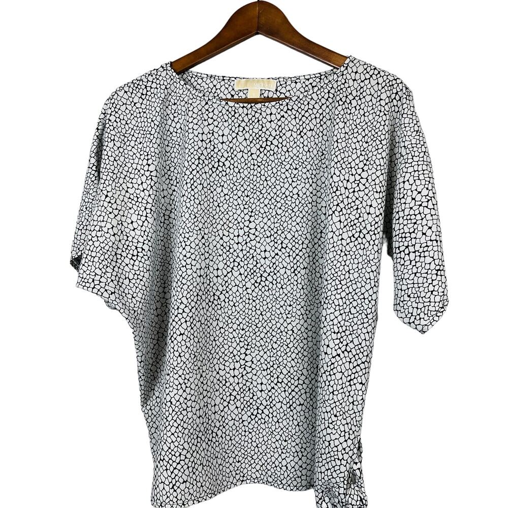 Michael Kors Tie Side Tunic Blouse Top Short Sleeve Scoop Neck - S